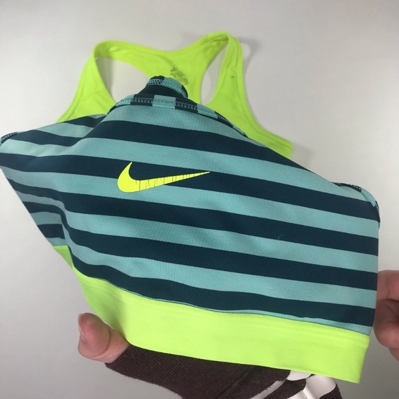 2 Nike Sport Bra Bundle Neon Yellow Striped Small - Picture 6 of 8